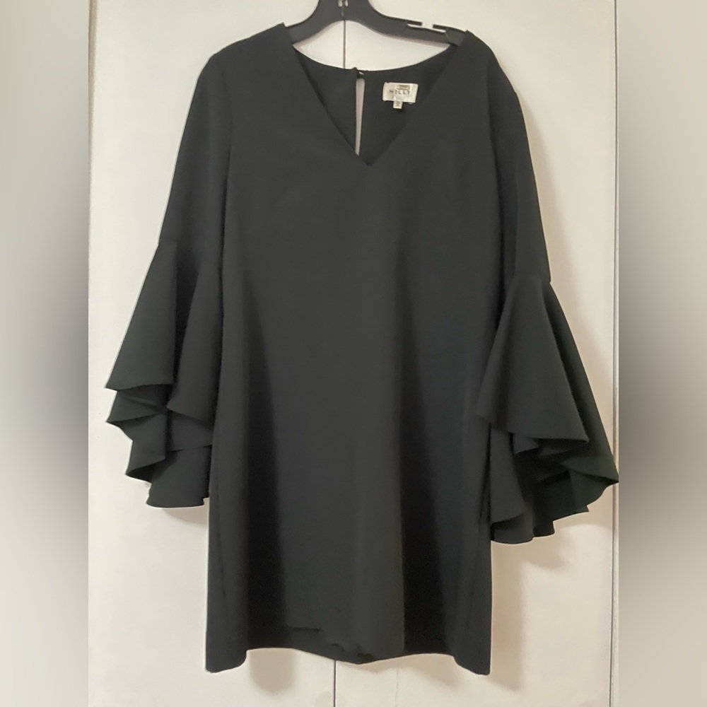 Milly black mini dress with flare sleeves
